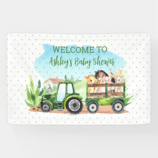 Wasserfarbenfrohe Landtiere Traktor Babydusche Banner