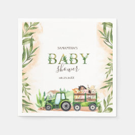 Wasserfarbenfrohe Landtiere Traktor Babydusche Serviette