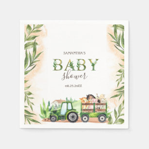 Wasserfarbenfrohe Landtiere Traktor Babydusche Serviette