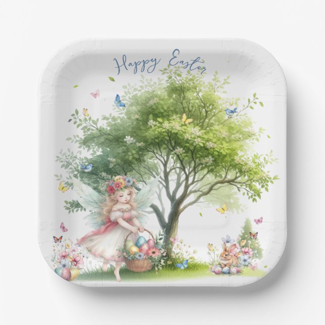 Wasserfarbenfrohe Osterfrühlingszucht Pappteller (Vorderseite)