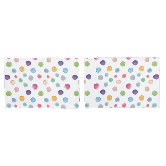 Wasserfarbenfrohe Polka-Punkte auf Weiß Kissenbezug (Vorderseite-Set)