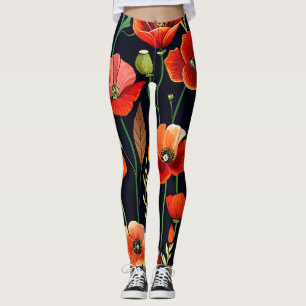 Wasserfarbenfrohe Poppies auf schwarz Leggings