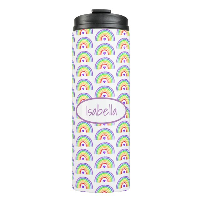Wasserfarbenfrohe Regenbogen und Personalisierte H Thermosbecher (Vorderseite)