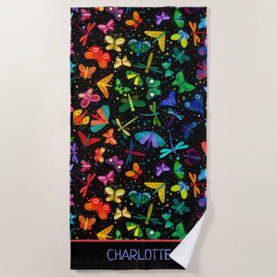 Wasserfarbenfrohe Regenbogenschmetterlinge Kinder Strandtuch