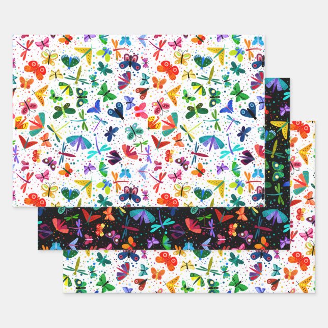 Wasserfarbenfrohe Regenbogenschmetterlinge Kinderm Geschenkpapier Set (Set)