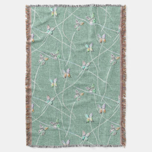 Wasserfarbenfrohe Schmetterlinge auf Mint GreenLIn Decke