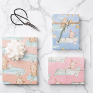 Wasserfarbenfrohe Sportwagen Geschenkpapier Set