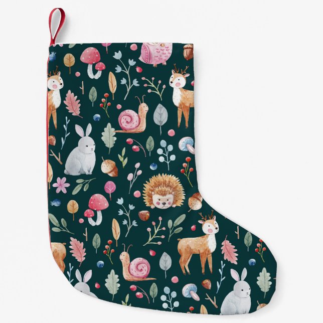 Wasserfarbenfrohe Waldkindermuster Kleiner Weihnachtsstrumpf (Vorderseite)