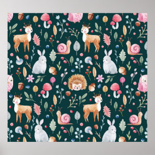 Wasserfarbenfrohe Waldkindermuster Poster