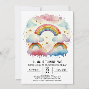 Wasserfarbenfrohe Wolken Girl Birthday Einladung