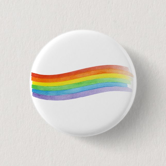 Wasserfarbenfroher Regenbogen Button (Vorderseite)