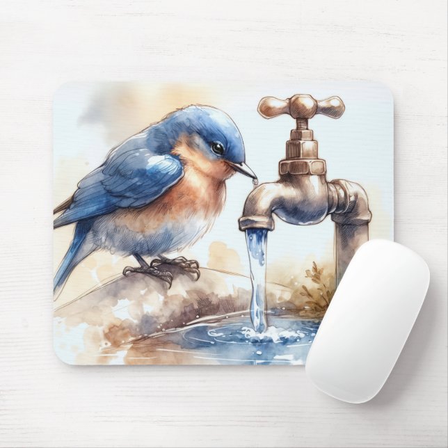 Wasserfarbenfroher Vogel mit Wasserhahn Mousepad (Mit Mouse)