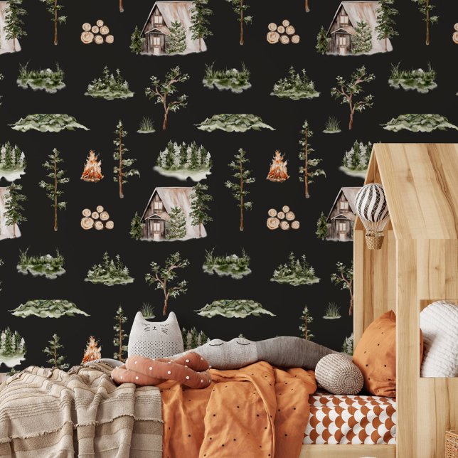 Wasserfarbenfroher Wald Nahtloses Muster Tapete (In situ)