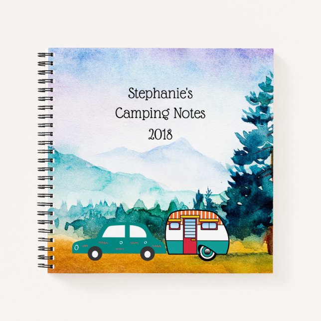 Wasserfarbengebirge Auto- und Teardrop Camper Notizbuch (Vorderseite)