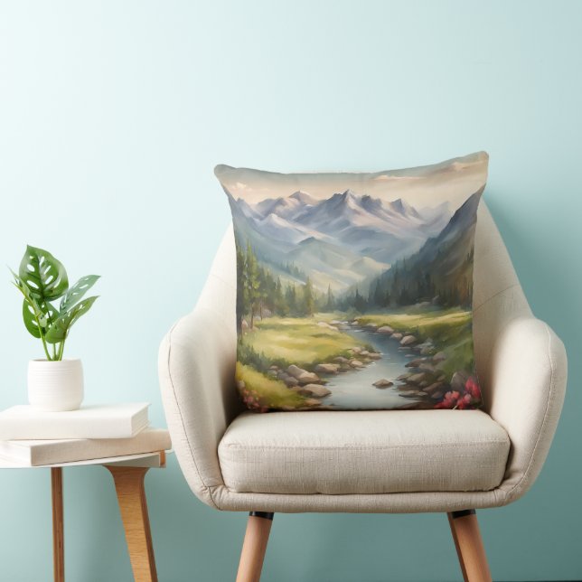 Wasserfarbengebirge Flusslandschaft Kissen (Stuhl )