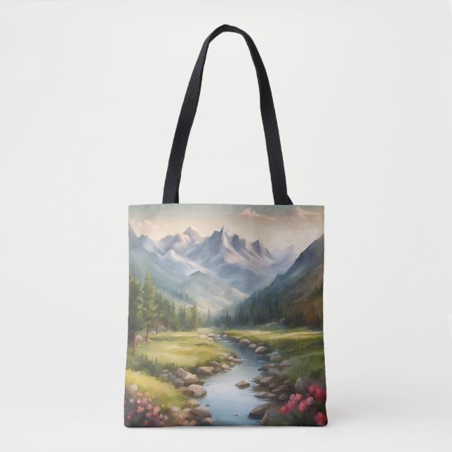 Wasserfarbengebirge Flusslandschaft Tasche (Vorderseite)