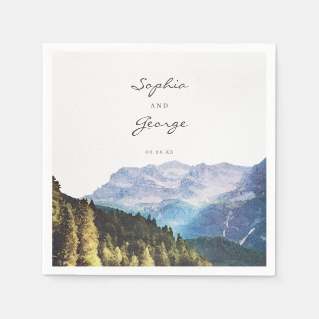 Wasserfarbengebirge Hochzeitspass Napkin Cocktail Serviette (Vorderseite)