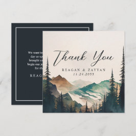 Wasserfarbengebirge Pinienwaldhochzeit Dankeskarte