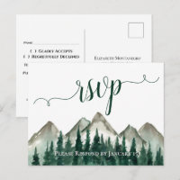 Wasserfarbengebirge und Pinien Hochzeit RSVP Postk