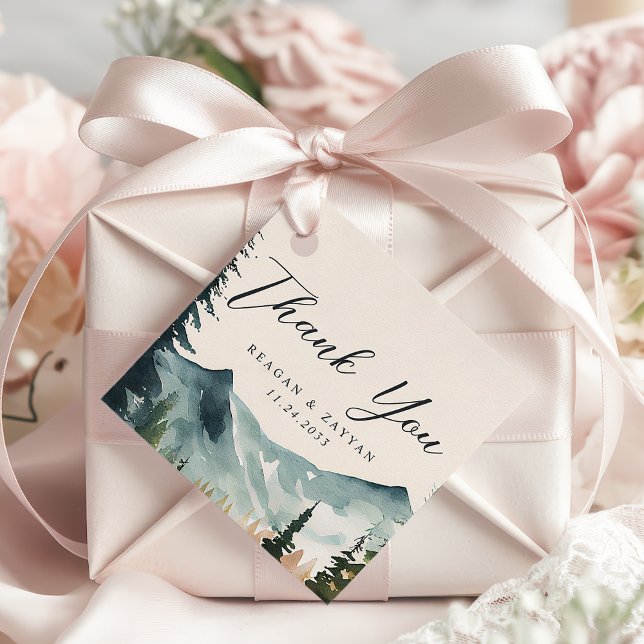 Wasserfarbengebirge und Pinien Hochzeit Vielen Dan Geschenkanhänger (Von Creator hochgeladen)