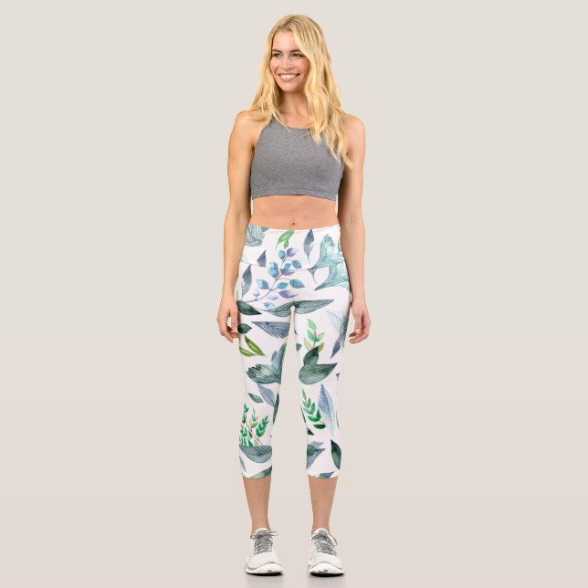 Wasserfarbengefallene Blätter 11 Capri Leggings (Vorderseite)