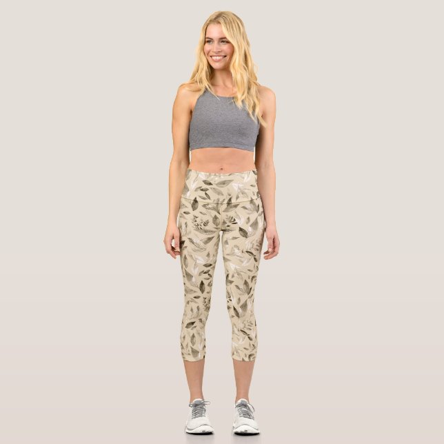Wasserfarbengefallene Blätter 4 Capri Leggings (Vorderseite)
