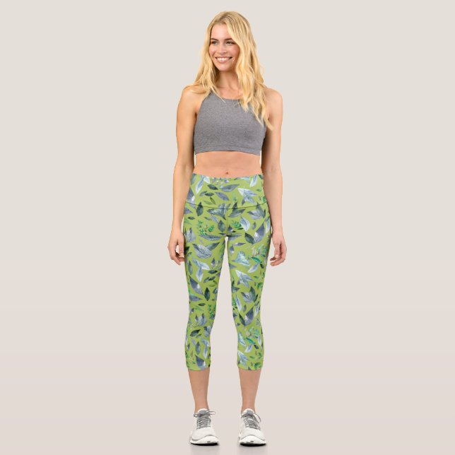 Wasserfarbengefallene Blätter 6 Capri Leggings (Vorderseite)