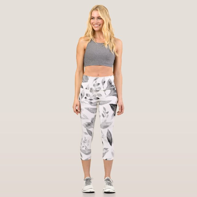 Wasserfarbengefallene Blätter 8 Capri Leggings (Vorderseite)