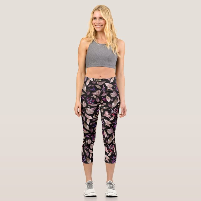 Wasserfarbengefallene Blätter Capri Leggings (Vorderseite)
