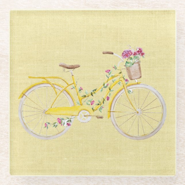Wasserfarbengelbes Bike Glasuntersetzer (Vorderseite)