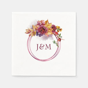 Wasserfarbengeometrische Floral Fall Burgundy Wedd Serviette
