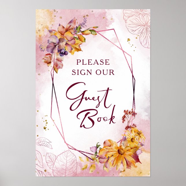 Wasserfarbengeometrischer Fall Marsala Wedding Poster (Vorne)