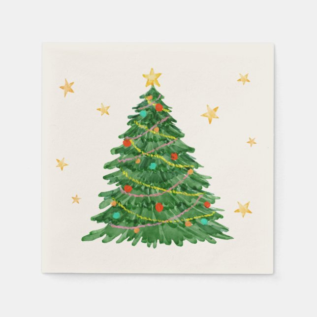 Wasserfarbengeschenk Baum Frohe Weihnachtszeitung  Serviette (Vorderseite)