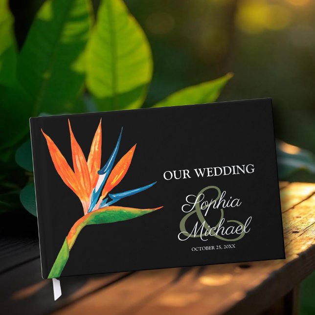 Wasserfarbengezwitscher Gästebuch (Watercolor Bird of Paradise Wedding Foil Guest Book)
