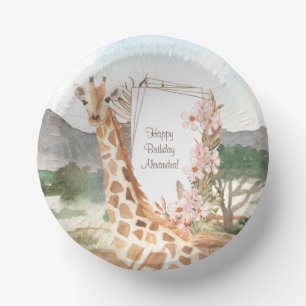 WasserfarbenGiraffe in African Savannah Birthday Pappteller
