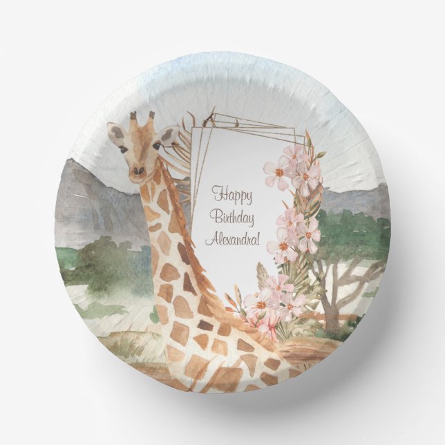 WasserfarbenGiraffe in African Savannah Birthday Pappteller (Vorderseite)