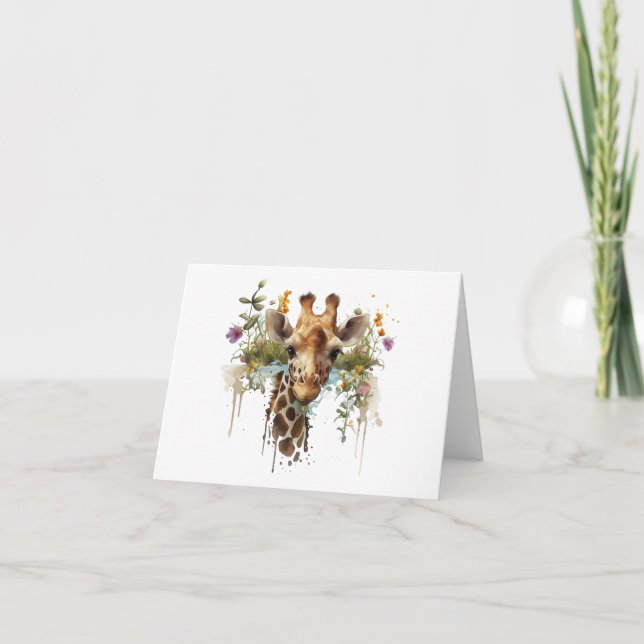 WasserfarbenGiraffe mit Blume BLANK Karte (Vorderseite)