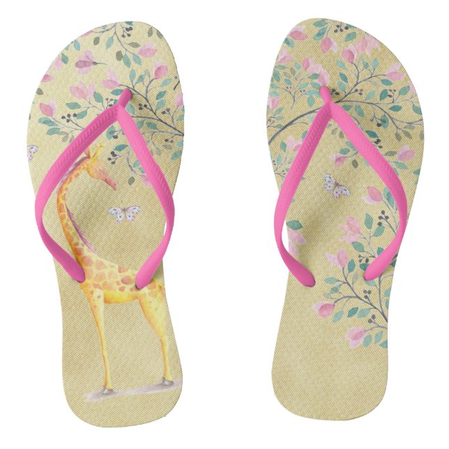 WasserfarbenGiraffen Schmetterlinge und Blossom Flip Flops (Fußbett)
