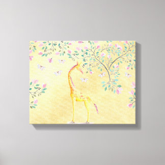 WasserfarbenGiraffen Schmetterlinge und Blossom Leinwanddruck