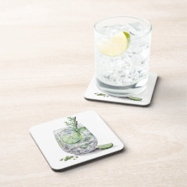 WASSERFARBENGLAS AUS GIN UND TONIK MIT LIMONEN GETRÄNKEUNTERSETZER