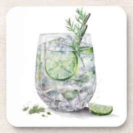 WASSERFARBENGLAS AUS GIN UND TONIK MIT LIMONEN GETRÄNKEUNTERSETZER