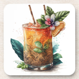 WASSERFARBENGLAS VON MAI TAI GETRÄNKEUNTERSETZER