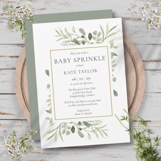 Wasserfarbengrün Baby Sprinkle Gender Neutral Einladung (Watercolour Greenery Baby Sprinkle Gender Neutral Invitation)