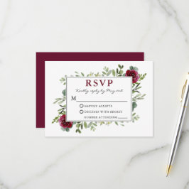 Wasserfarbengrün Burgund Rose Hochzeit RSVP Karte