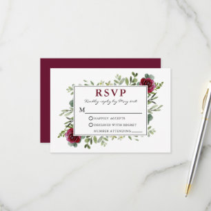 Wasserfarbengrün Burgund Rose Hochzeit RSVP Karte