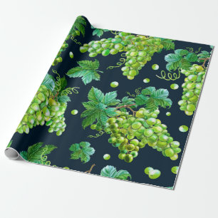Wasserfarbengrüne Traube, Blätter auf dunklem Hint Geschenkpapier