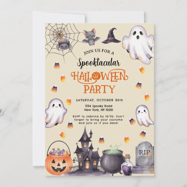 WasserfarbenHalloween - Spooky & Stylish Einladung (Vorderseite)