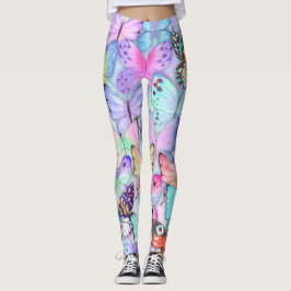 Wasserfarbenhandgemalt Schmetterlinge lila Muster Leggings