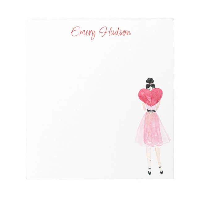 Wasserfarbenherz Fashion Girl Notepad Notizblock (Vorderseite)