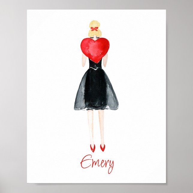 Wasserfarbenherz-Fashion Girl Poster (Vorne)